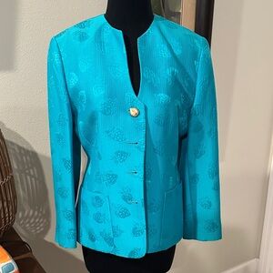 Vintage Louis Feraud strawberry theme teal jacket.